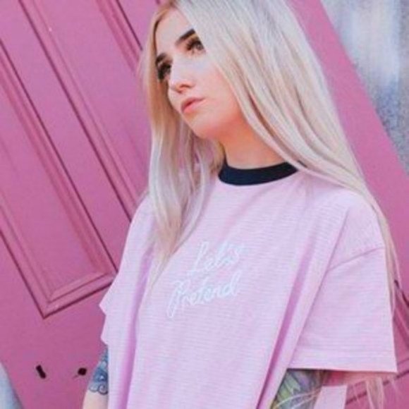 Lazy Oaf Tops - LAZY OAF Let's Pretend pink striped tee